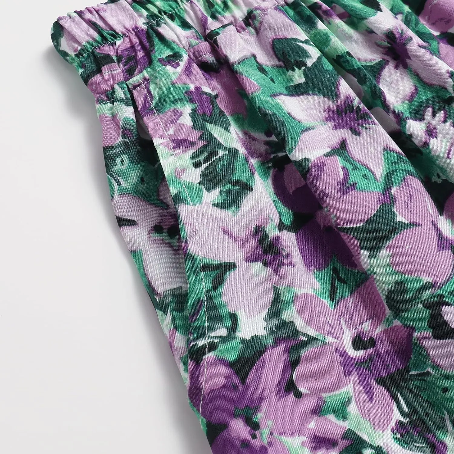 Women's Printed Skirt with Elastic Waist Broken Pleated Skirt with Pockets in Spring Summer and Autumn