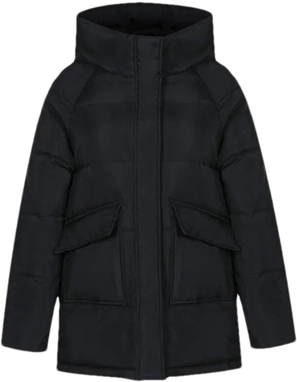 Women's Solid Big Pocket Loose Parka Coat Vintage Hooded Stand Collar Cotton-Padded Jacket
