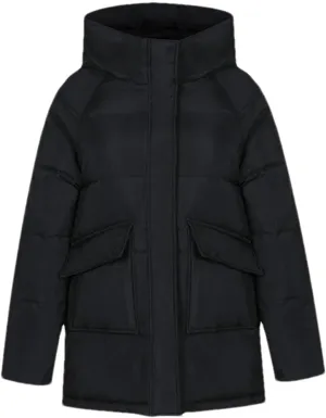 Women's Solid Big Pocket Loose Parka Coat Vintage Hooded Stand Collar Cotton-Padded Jacket