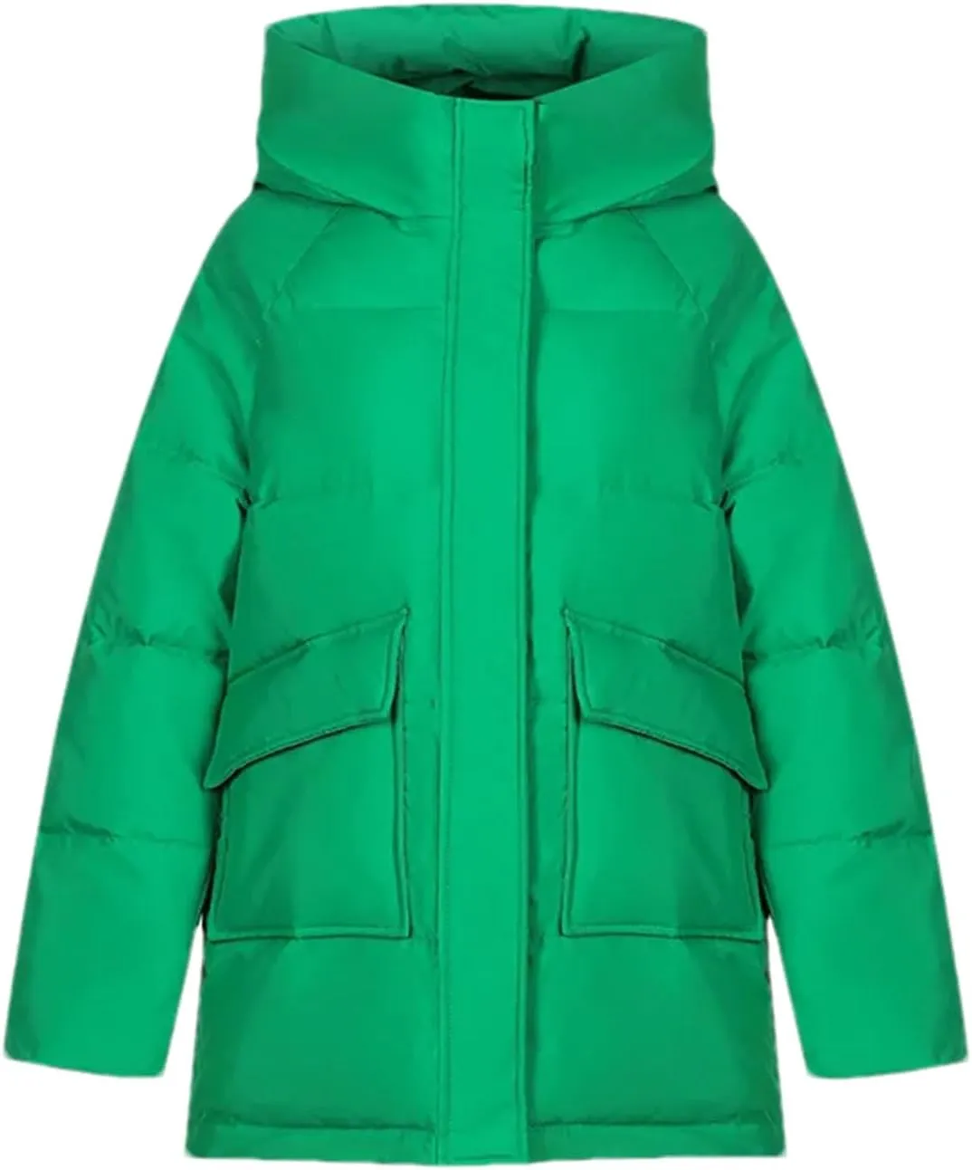 Women's Solid Big Pocket Loose Parka Coat Vintage Hooded Stand Collar Cotton-Padded Jacket
