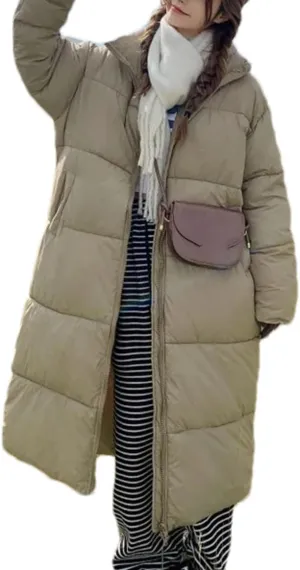 Women's Solid Oversized Thickn Parka Coat Classic Stand Collar Long Cotton-Padded Jacket