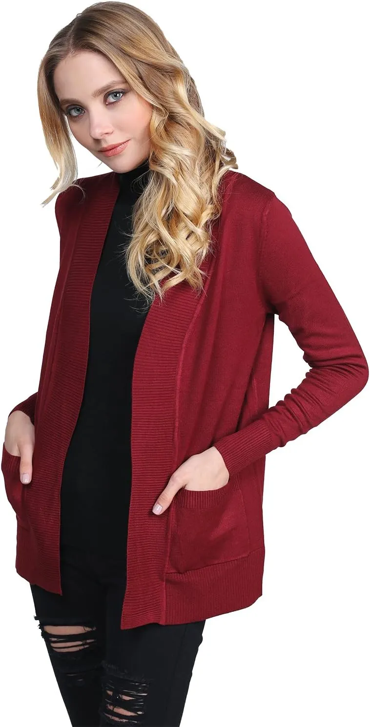 Women's Solid Soft Stretch Open Front Knit Cardigan