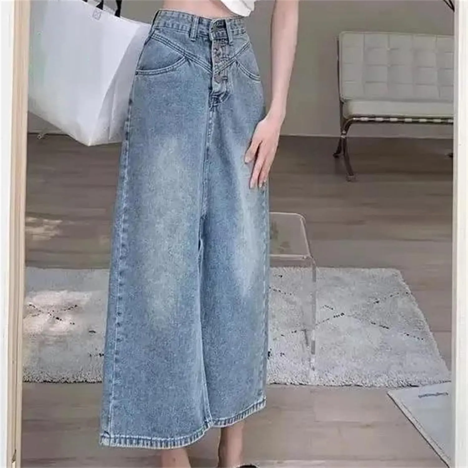 Women's Spring Summer High-Waisted Slimming Denim Skirt  Casual Medium-Length Slit Half-Length Dress Denim Skirts