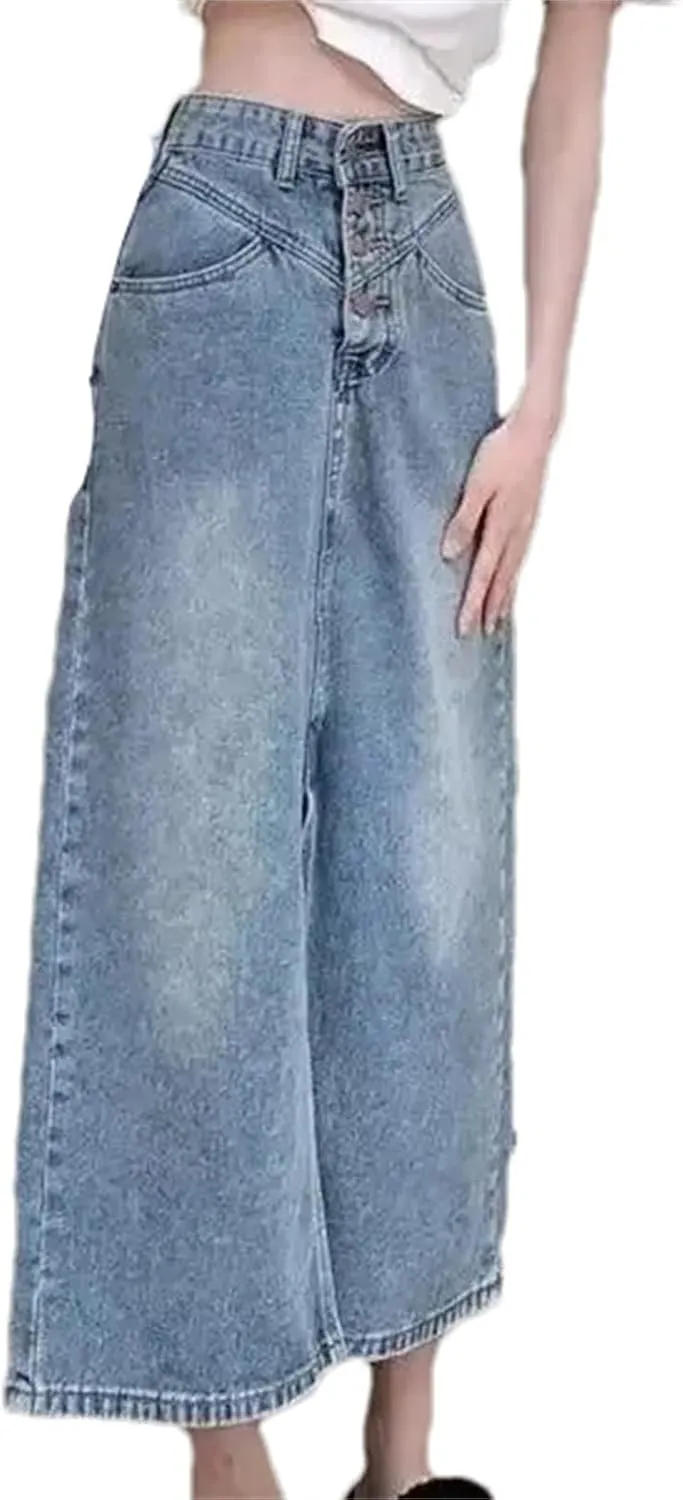 Women's Spring Summer High-Waisted Slimming Denim Skirt  Casual Medium-Length Slit Half-Length Dress Denim Skirts