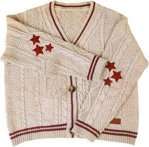 Women's Stars Print Oversized Solid Long Batwing Sleeve Casual Loose Cardigan Knit Open Front Sweater Coat