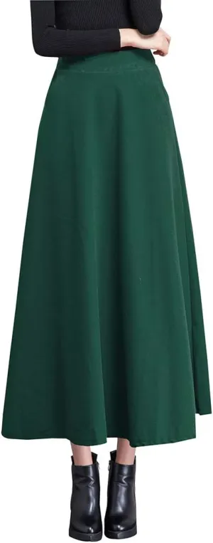 Women's Vintage High Waist Long Skirt A-line Fall/Winter Elegant Solid Wool Midi Skirt