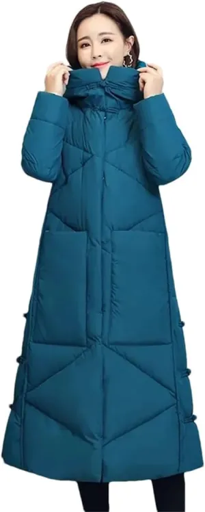 Womens Vintage Thicken Warm Cotton-Padded Coats Long Winter Jacket Casual Hooded Down Cotton Coat Puffer Parkas