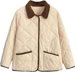 Women's Warm Parka Autumn And Winter Contrast Color Lapel Thin Cotton-Padded Coat