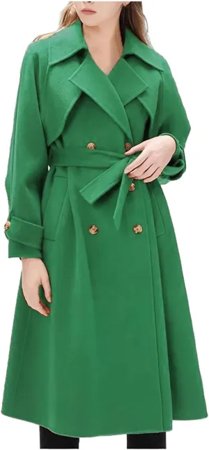 Women's winter coats Long Casual Coat Double-Breasted Trench Notched lapels Coat Jacket with Belt