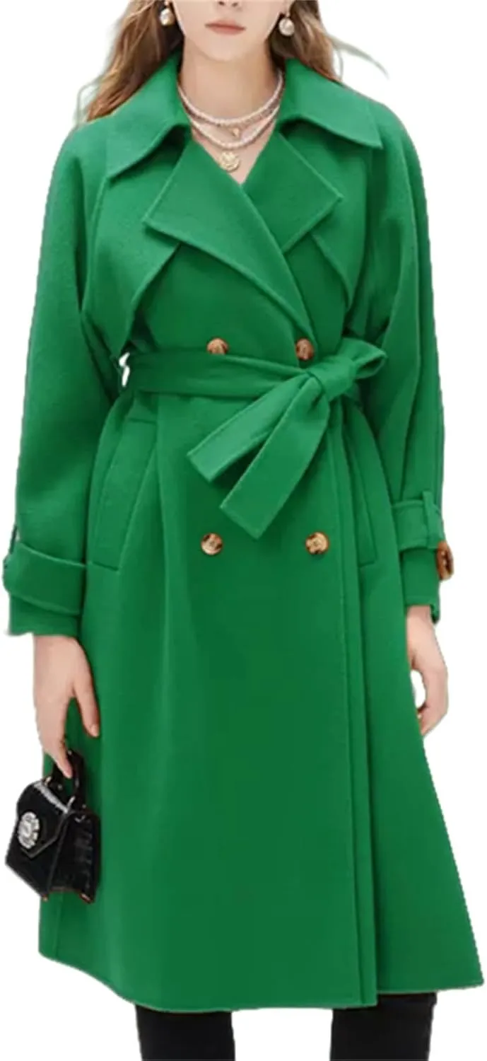 Women's winter coats Long Casual Coat Double-Breasted Trench Notched lapels Coat Jacket with Belt