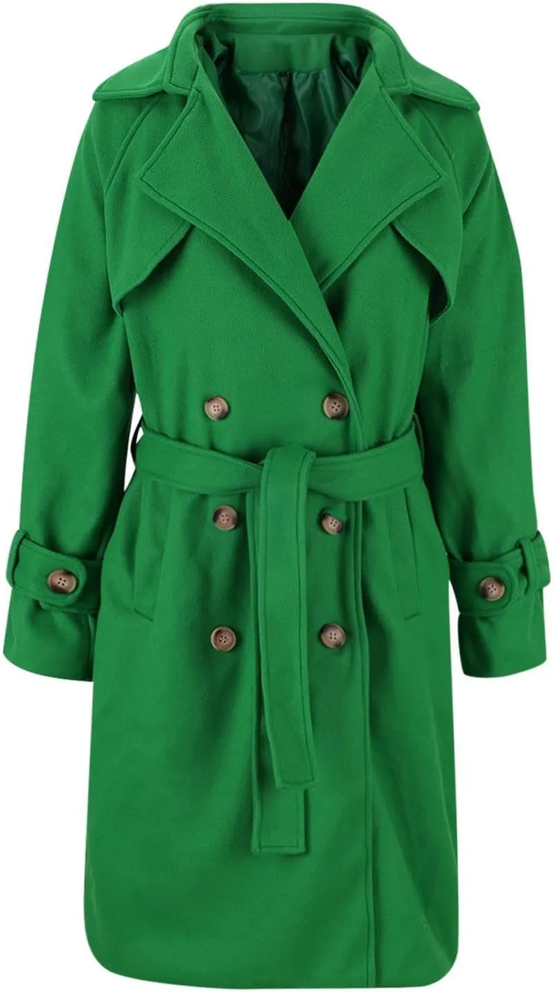 Women's winter coats Long Casual Coat Double-Breasted Trench Notched lapels Coat Jacket with Belt