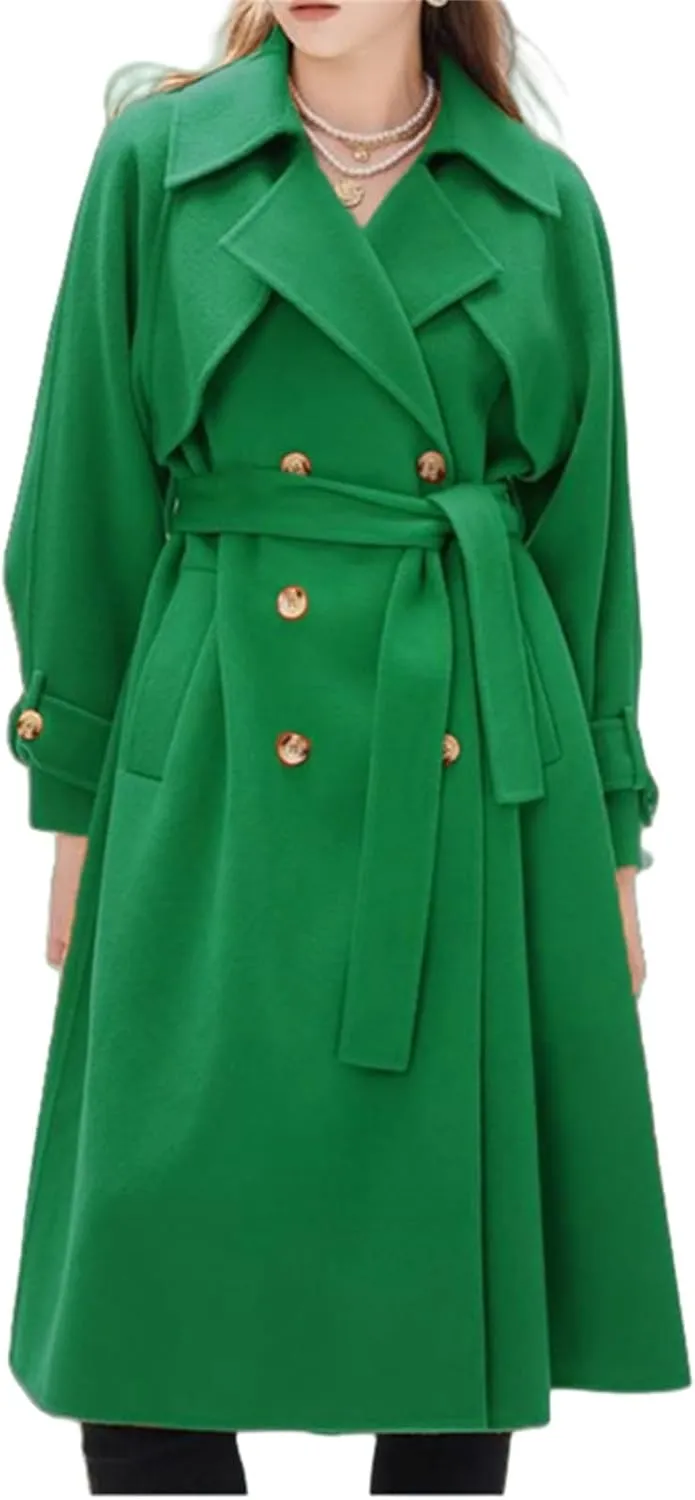 Women's winter coats Long Casual Coat Double-Breasted Trench Notched lapels Coat Jacket with Belt