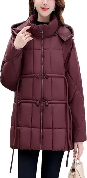 Women's Winter Cotton Padded Casual Puffer Jacket Long Sleeve Full Zip Padded Coat Parka Coat