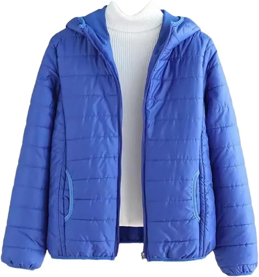 Women's Winter Thin Warm Cotton Coat Short Solid Color Student Outwear Hooded Down Cotton Jacket Padded Puffer Parkas