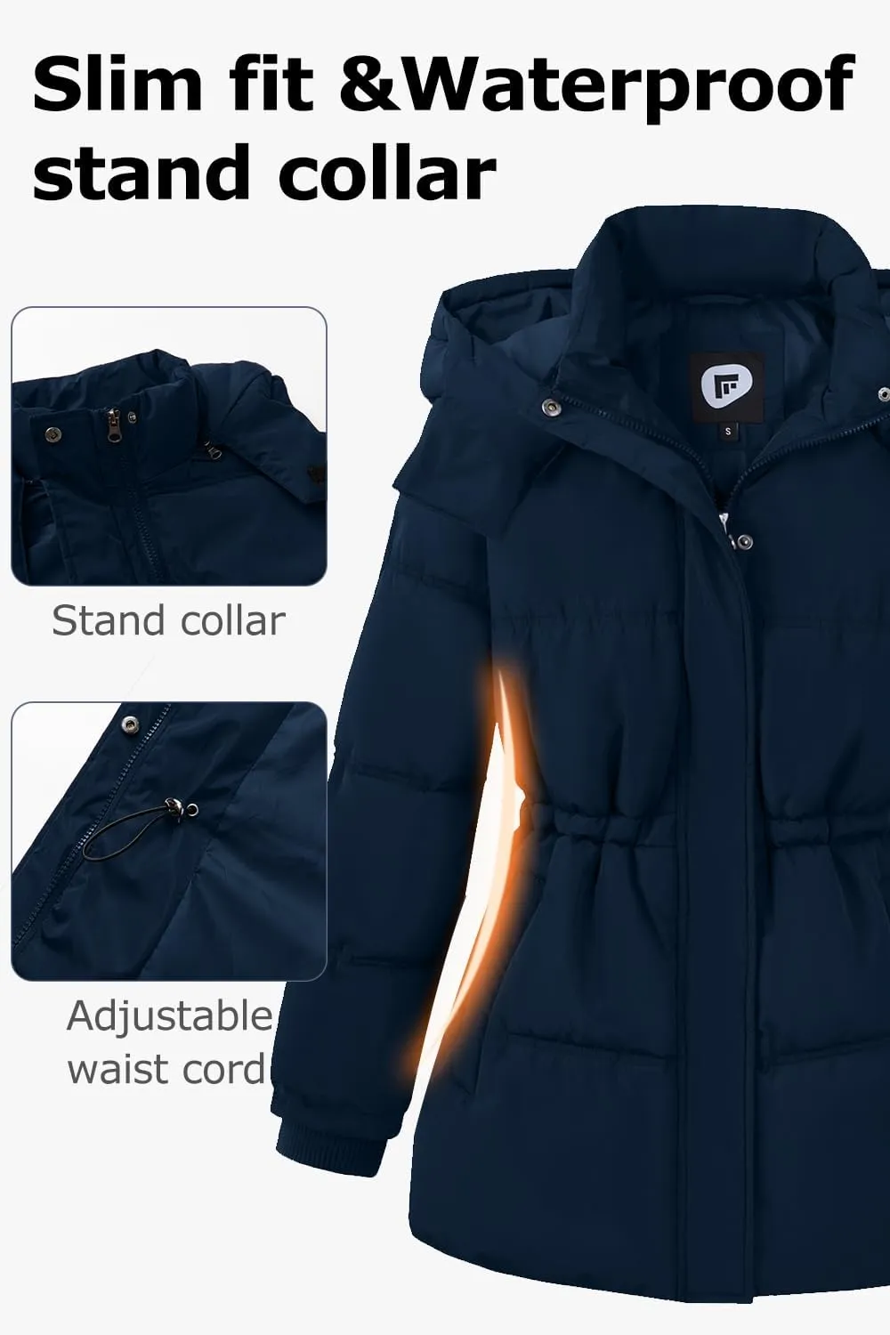 Women's Winter Warm Puffer Coat Cropped Slim Fit Down Jacket with Removable Hood Long Sleeve Lightweight Coats