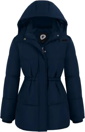 Women's Winter Warm Puffer Coat Cropped Slim Fit Down Jacket with Removable Hood Long Sleeve Lightweight Coats