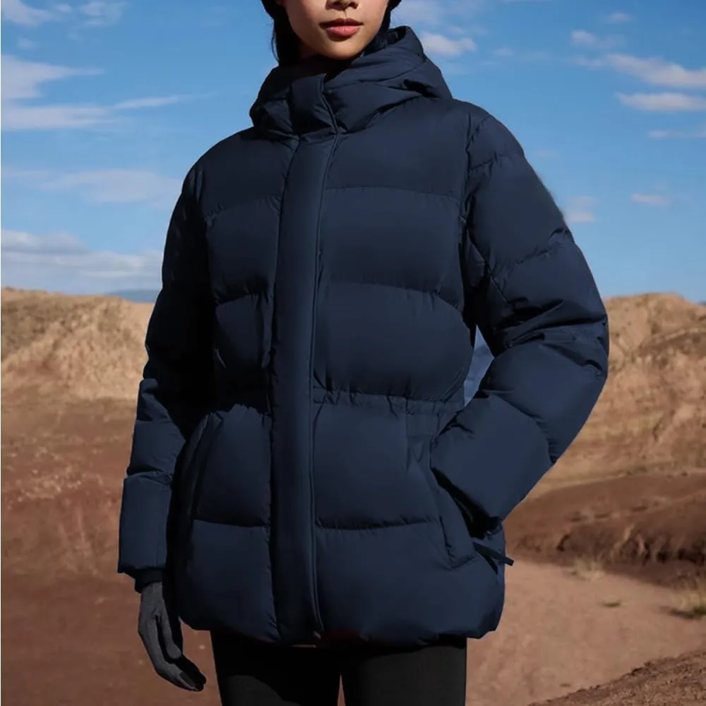 Women's Winter Warm Puffer Coat Cropped Slim Fit Down Jacket with Removable Hood Long Sleeve Lightweight Coats