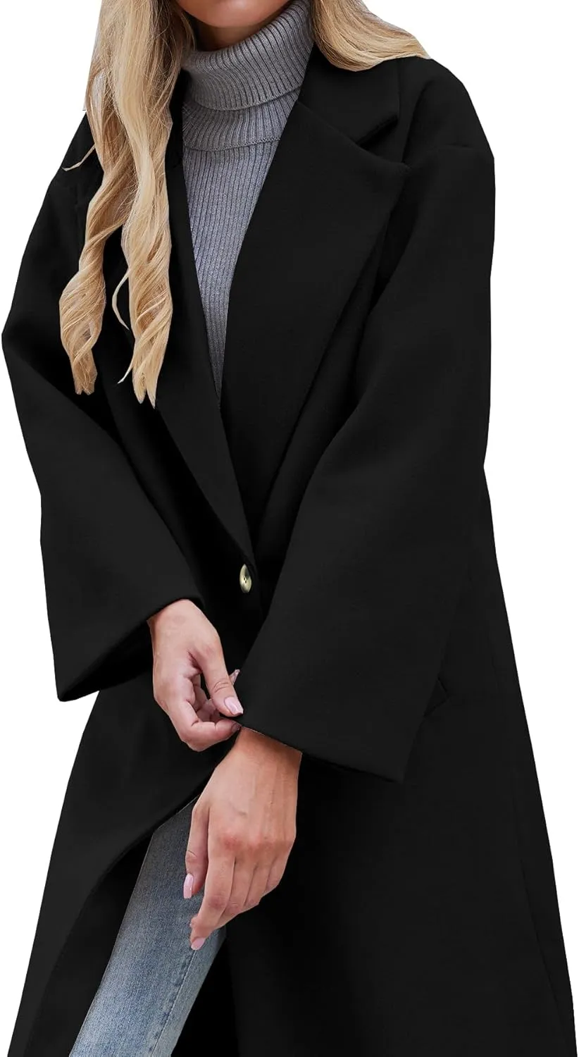 Women's Winter Wool Coat Notch Lapel Single Breasted Casual Mid Long Pea Trench Coat