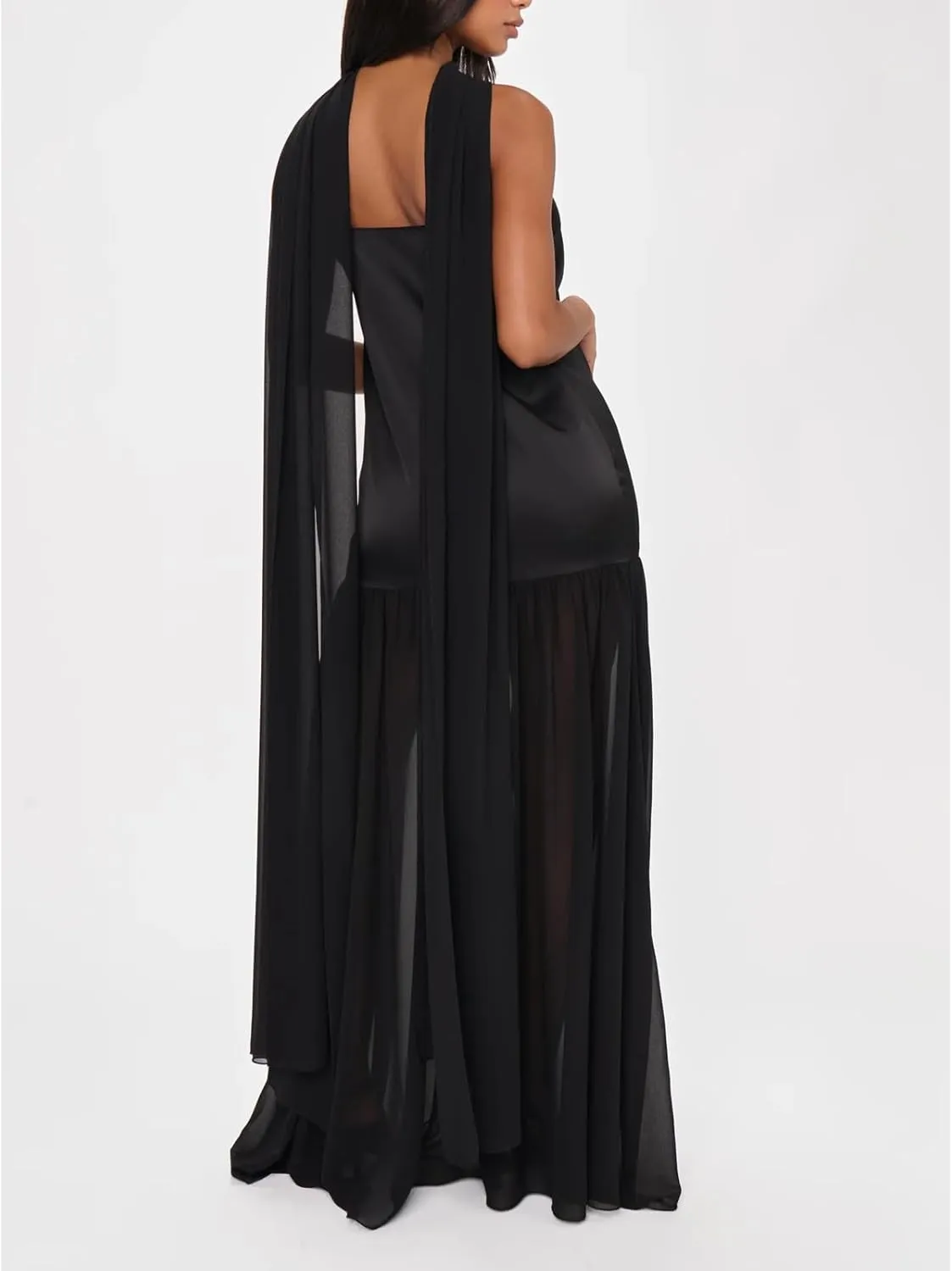 Womens Y2k Tube Strapless Pleated Maxi Dress with Scarf Maternity Silk Satin Formal Cocktail Ruffle Flowy Dresses