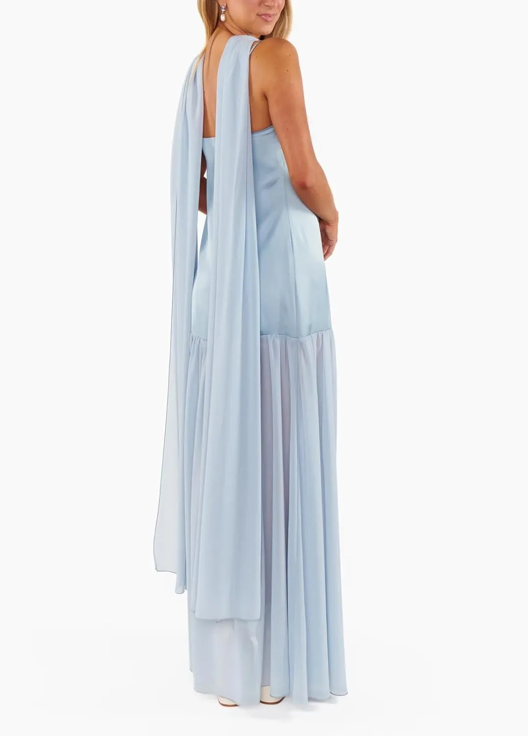 Womens Y2k Tube Strapless Pleated Maxi Dress with Scarf Maternity Silk Satin Formal Cocktail Ruffle Flowy Dresses