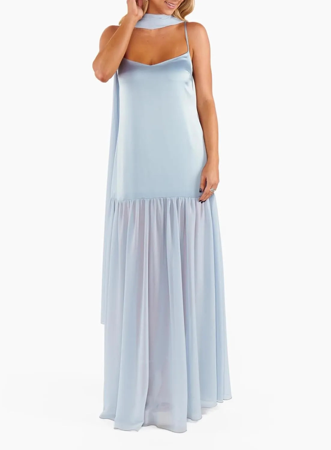 Womens Y2k Tube Strapless Pleated Maxi Dress with Scarf Maternity Silk Satin Formal Cocktail Ruffle Flowy Dresses