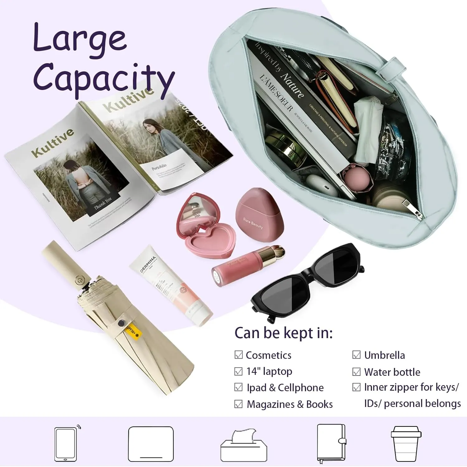 Work Bags for Women- Nursing Clinical Bag with Zipper Large Foldable Travel Bag Water-Resistant Handbag
