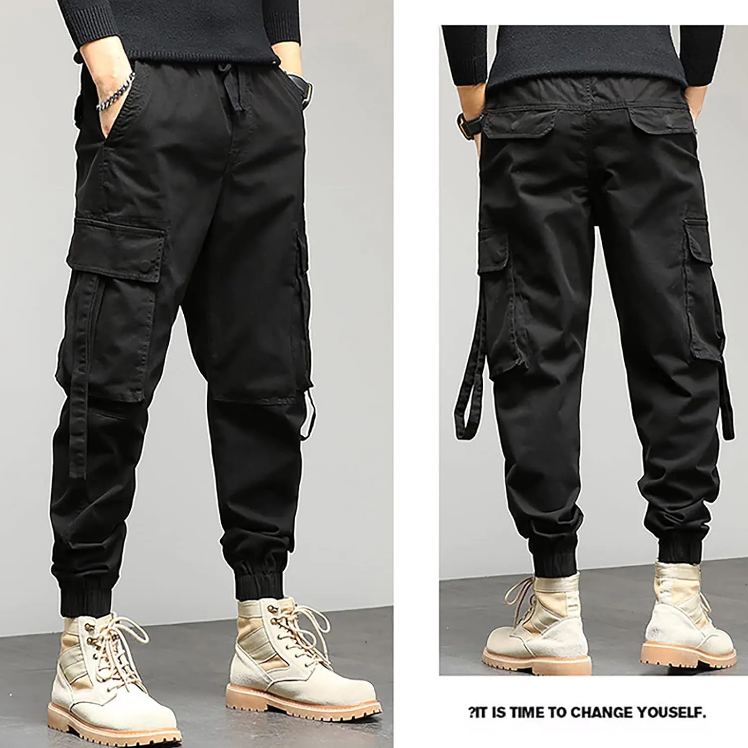 Work Pants for Men Slim Fit Casual Hiking Pants Workout Joggers Stretch Outdoor Twill Track Sweatpants Multi Pockets