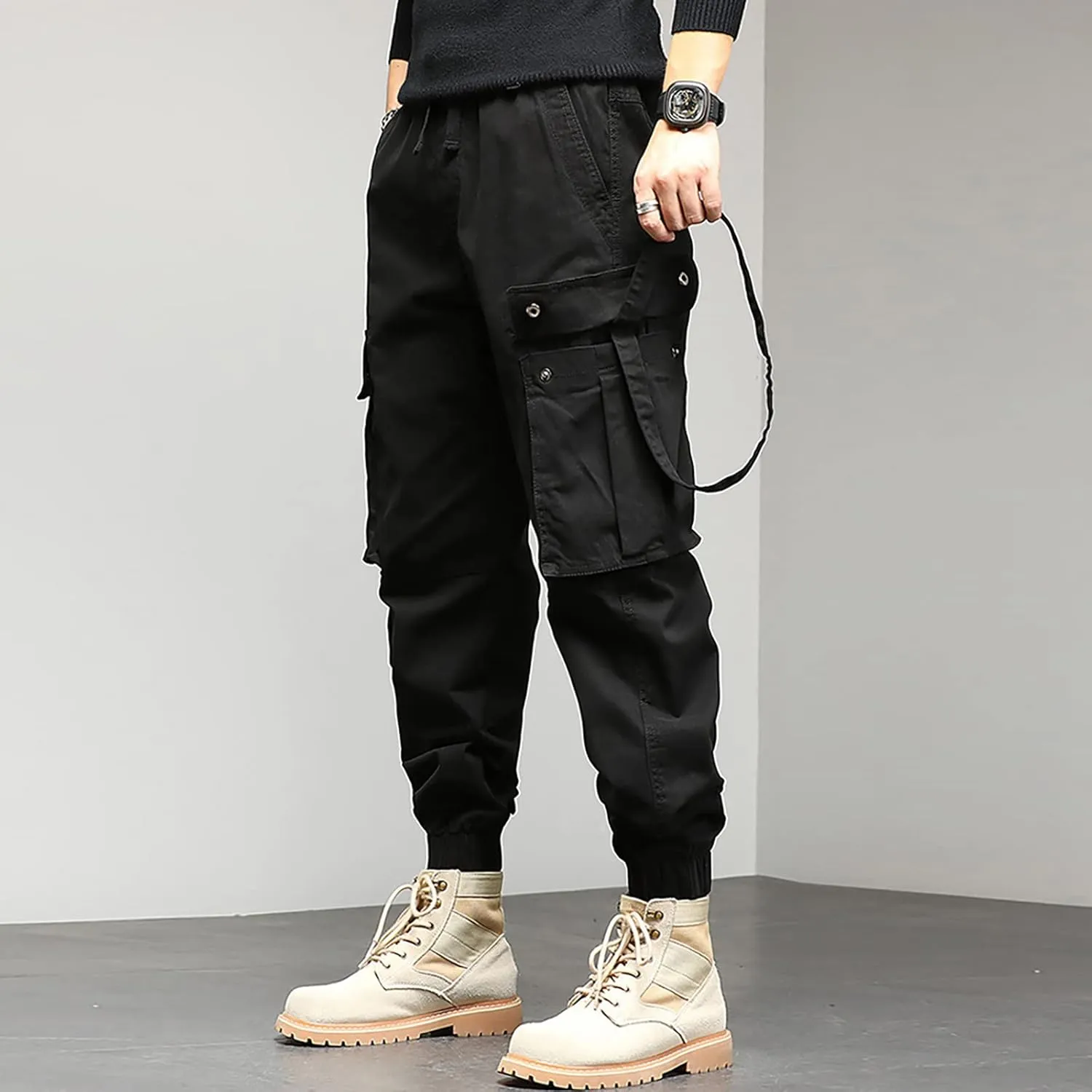Work Pants for Men Slim Fit Casual Hiking Pants Workout Joggers Stretch Outdoor Twill Track Sweatpants Multi Pockets