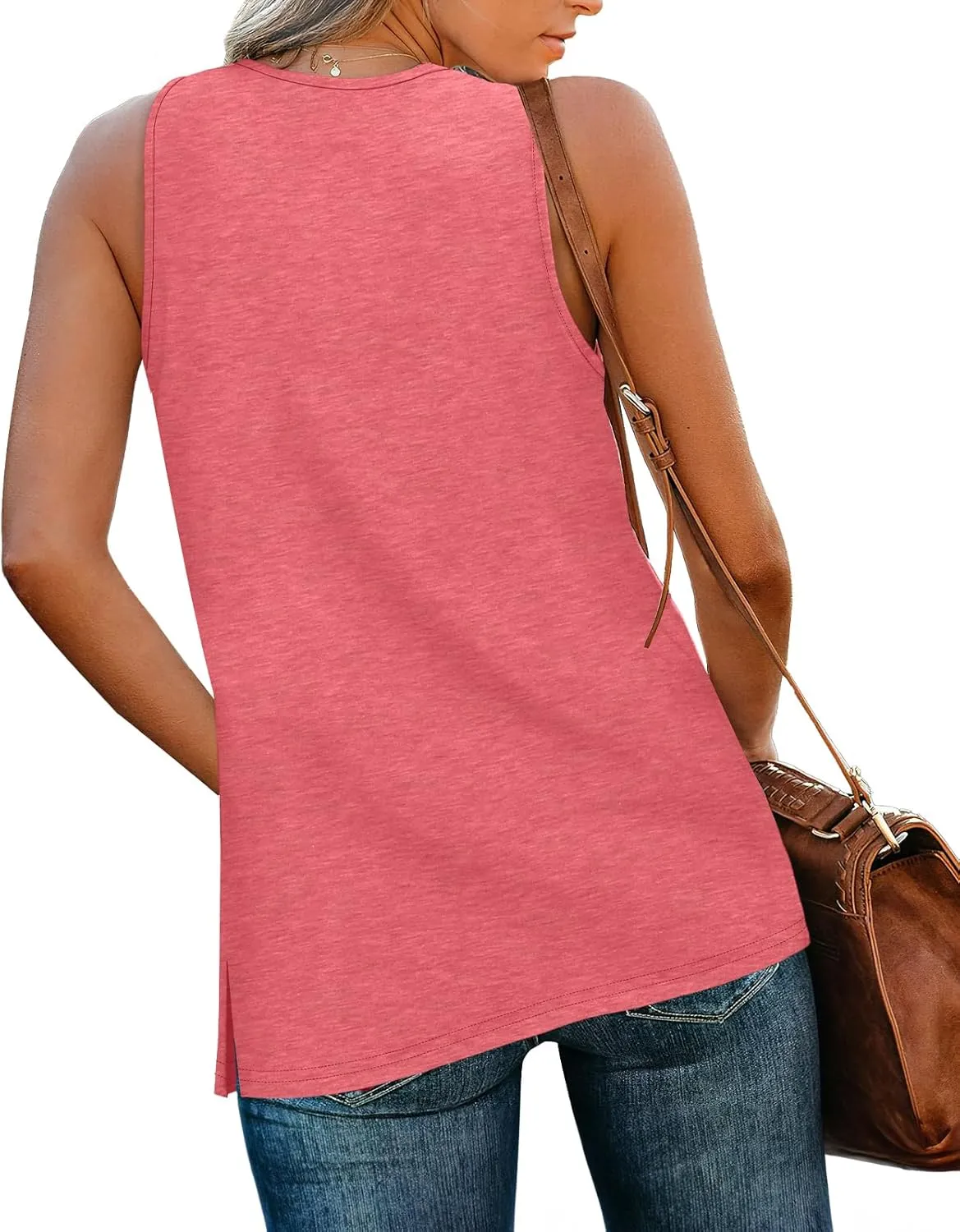 XIEERDUO Tank Tops for Women V Neck Summer Outfits Side Slit Sleeveless Shirts Loose Fit 2025 Fashion