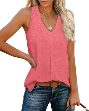 XIEERDUO Tank Tops for Women V Neck Summer Outfits Side Slit Sleeveless Shirts Loose Fit 2025 Fashion