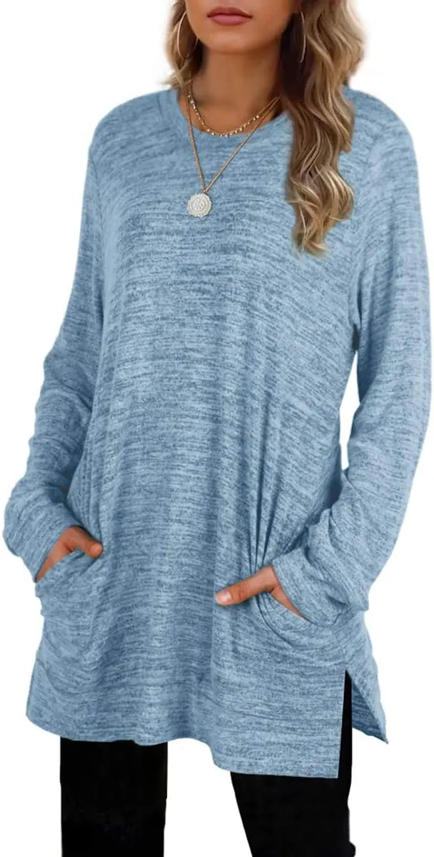 XIEERDUO Womens Casual Sweatshirts Long Sleeve Shirts Oversized With Pocket Tunic Tops S-3XL