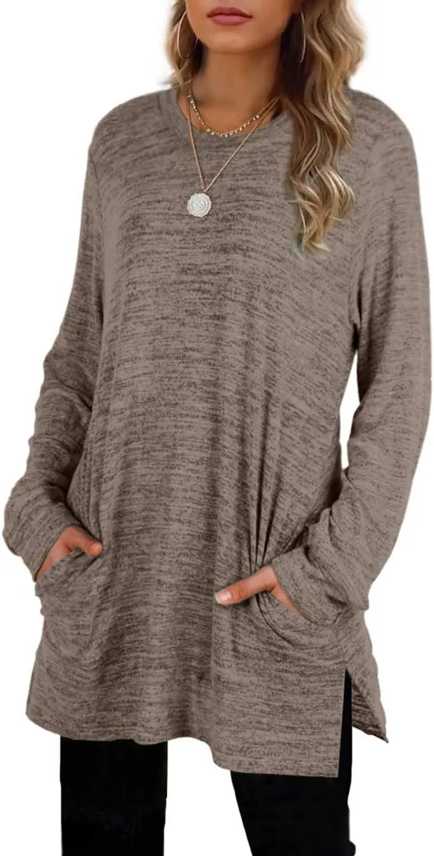 XIEERDUO Womens Casual Sweatshirts Long Sleeve Shirts Oversized With Pocket Tunic Tops S-3XL