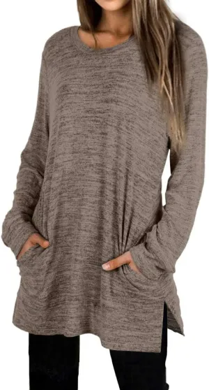 XIEERDUO Womens Casual Sweatshirts Long Sleeve Shirts Oversized With Pocket Tunic Tops S-3XL