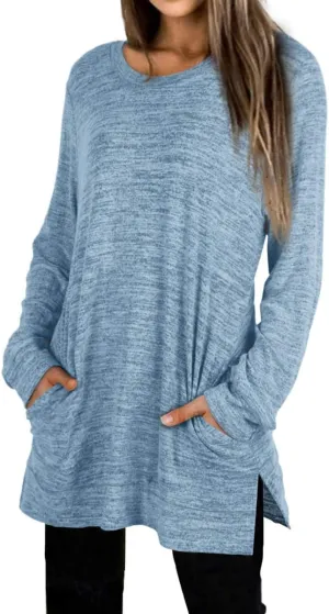 XIEERDUO Womens Casual Sweatshirts Long Sleeve Shirts Oversized With Pocket Tunic Tops S-3XL