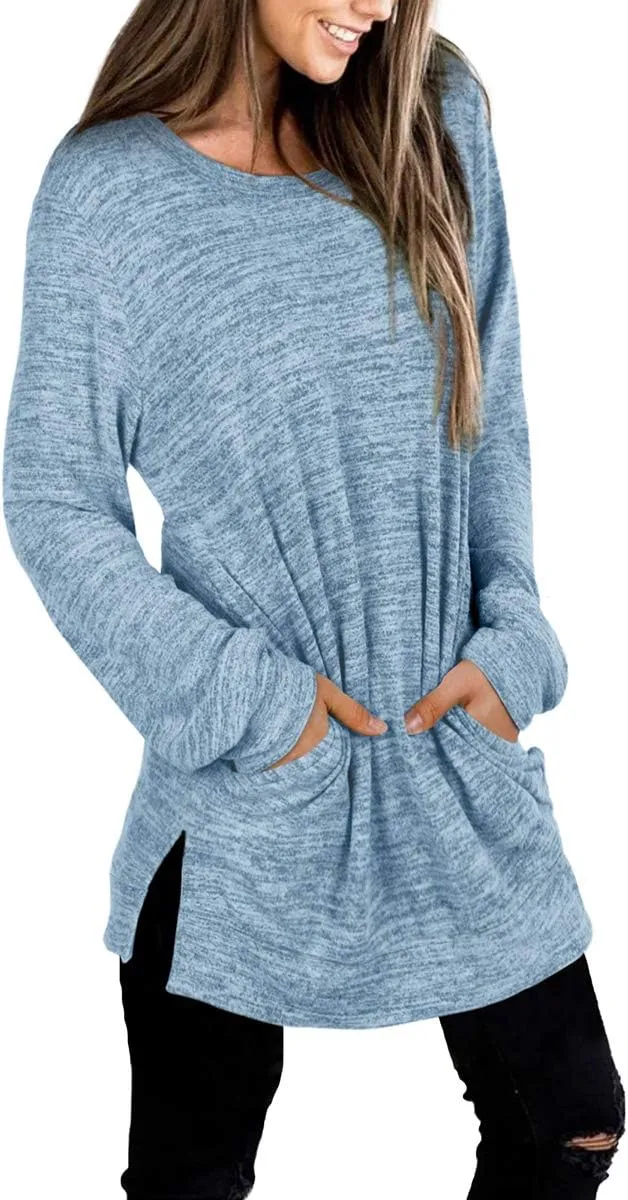 XIEERDUO Womens Casual Sweatshirts Long Sleeve Shirts Oversized With Pocket Tunic Tops S-3XL