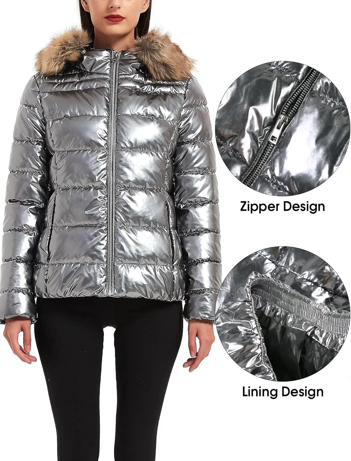 XULIKU Women's Lightweight Puffer Down Jacket Hooded Zipper Padding Winter Short Bubble Coats for Women