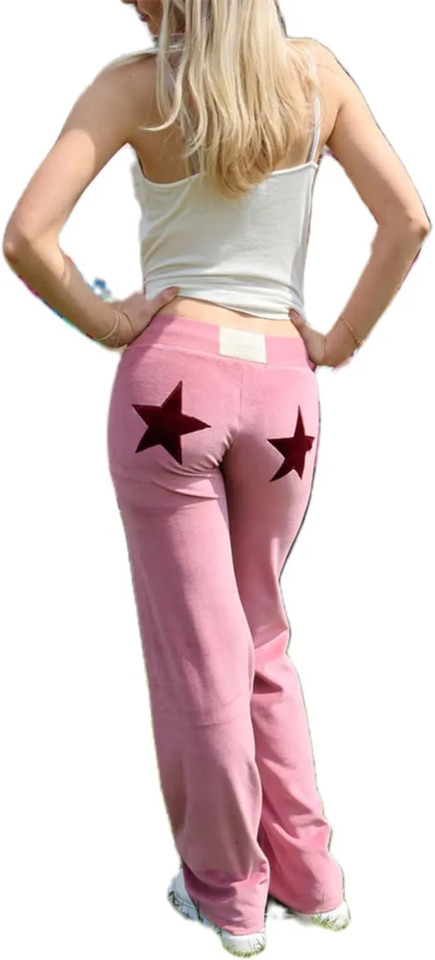 Y2k Wide Leg Sweatpants for Women Embroidered Star Joggers Flare Leggings Low Waist Baggy Lounge Yoga Sweat Pants