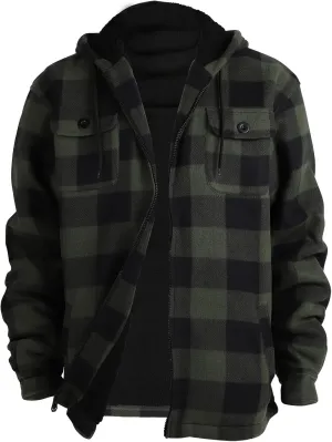 Yasumond Mens Heavy Sherpa Lined Fleece Plaid Flannel Jacket Zip Up Hoodies Warm Winter Coats Big Tall