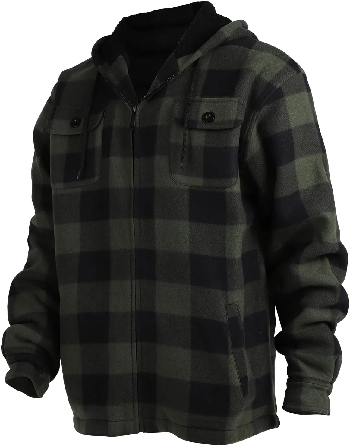 Yasumond Mens Heavy Sherpa Lined Fleece Plaid Flannel Jacket Zip Up Hoodies Warm Winter Coats Big Tall