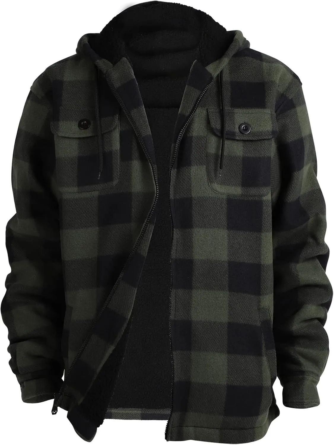 Yasumond Mens Heavy Sherpa Lined Fleece Plaid Flannel Jacket Zip Up Hoodies Warm Winter Coats Big Tall