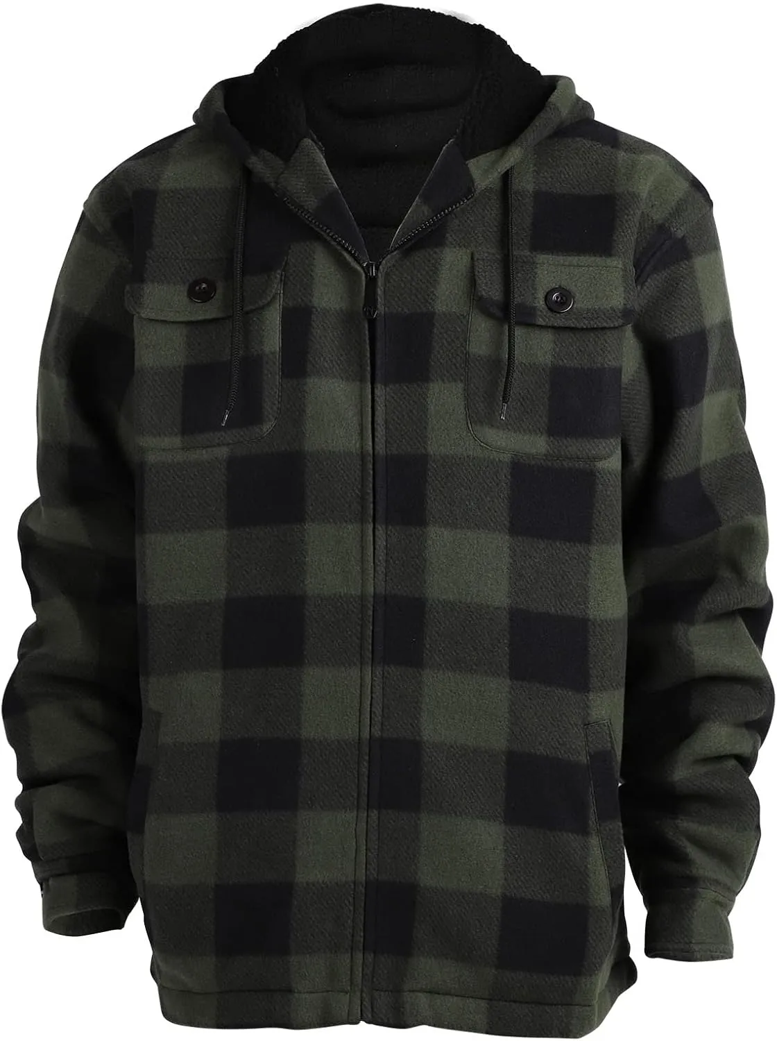 Yasumond Mens Heavy Sherpa Lined Fleece Plaid Flannel Jacket Zip Up Hoodies Warm Winter Coats Big Tall