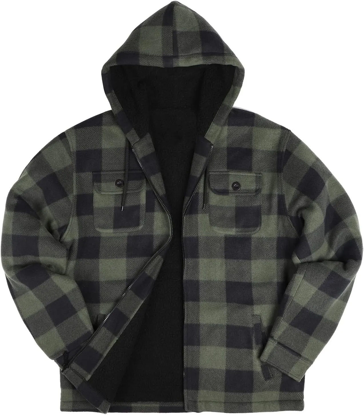Yasumond Mens Heavy Sherpa Lined Fleece Plaid Flannel Jacket Zip Up Hoodies Warm Winter Coats Big Tall