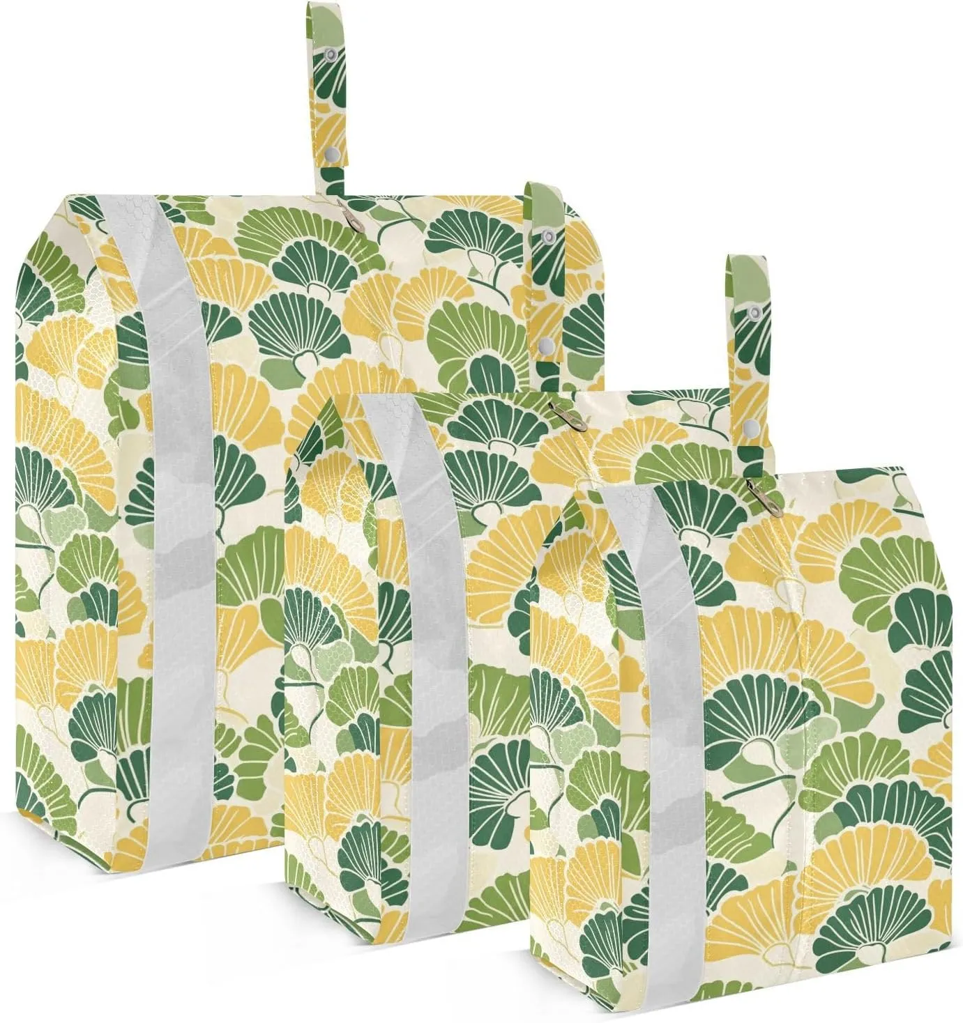 Yellow and Green Calico Ukiyo-e Style 3pcs Travel Packing Storage Bags Stackable Garment Bag Closet Storage Storage Bags For Clothes Suitcase Organizers