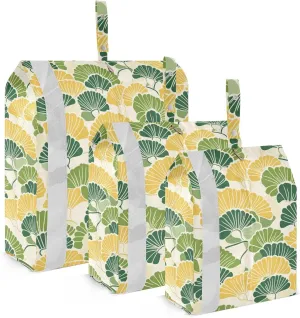 Yellow and Green Calico Ukiyo-e Style 3pcs Travel Packing Storage Bags Stackable Garment Bag Closet Storage Storage Bags For Clothes Suitcase Organizers
