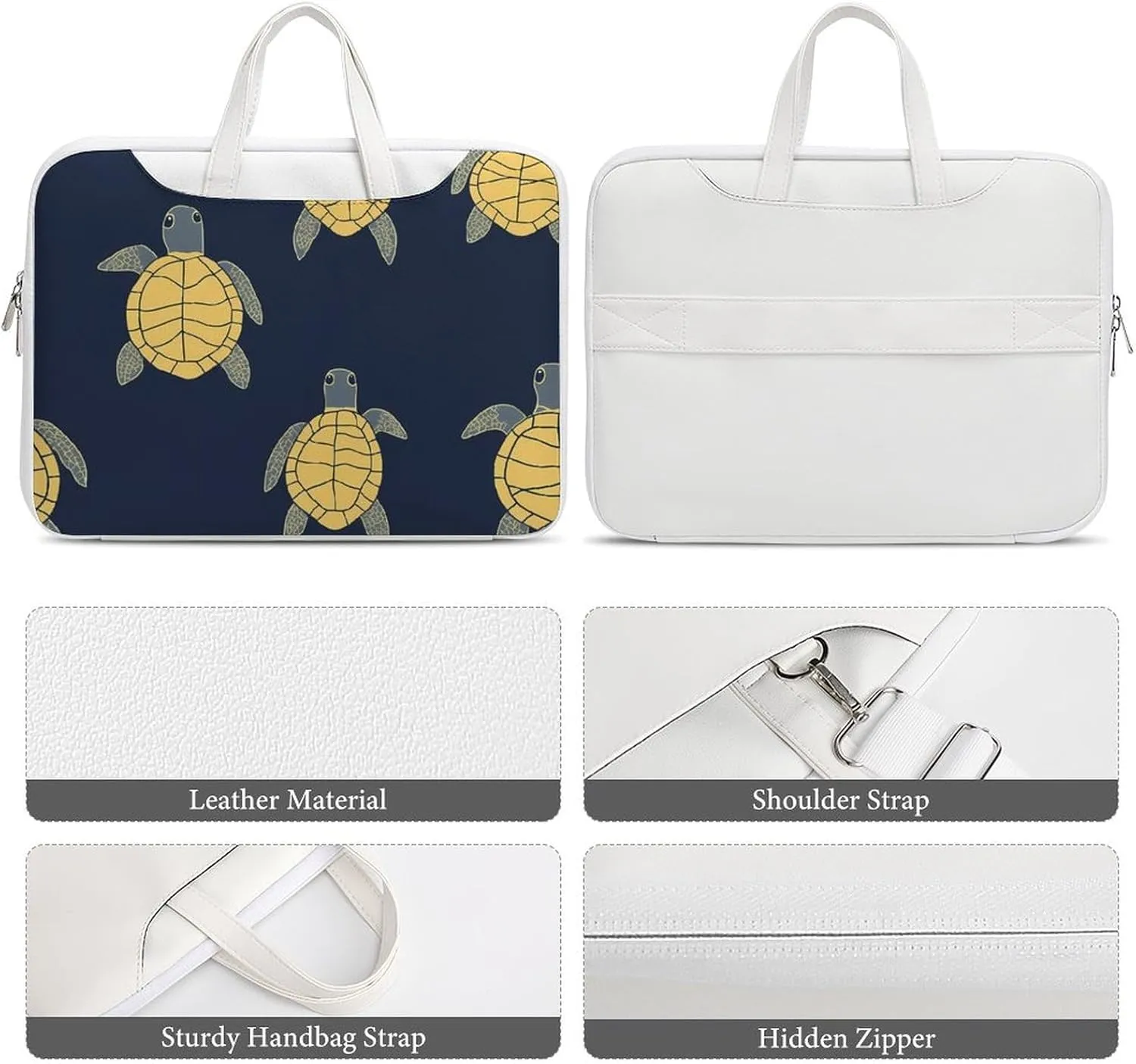 Yellow Turtles Leather Bag Laptop Case Slim Water Resistant Computer Bags with Handle Briefcase for Work
