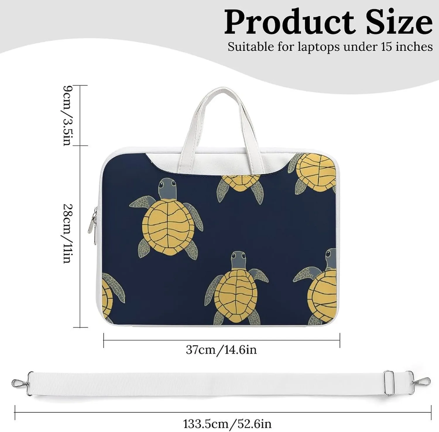 Yellow Turtles Leather Bag Laptop Case Slim Water Resistant Computer Bags with Handle Briefcase for Work