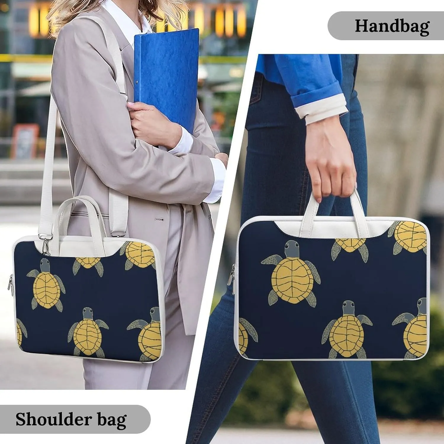 Yellow Turtles Leather Bag Laptop Case Slim Water Resistant Computer Bags with Handle Briefcase for Work