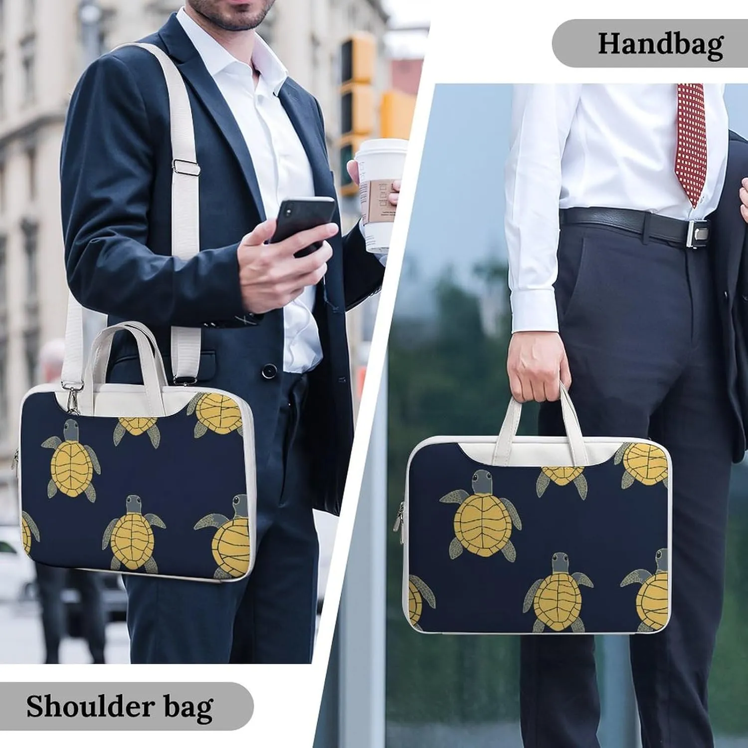 Yellow Turtles Leather Bag Laptop Case Slim Water Resistant Computer Bags with Handle Briefcase for Work