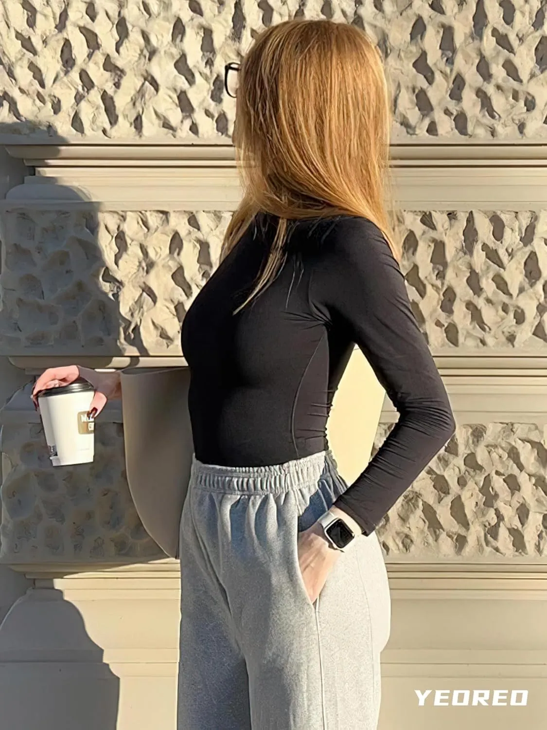 YEOREO Long Sleeve Workout Crop Mock Thermal Turtle Neck Double Lined Base Tops Shirts Women Sariah Y2k Undershirt
