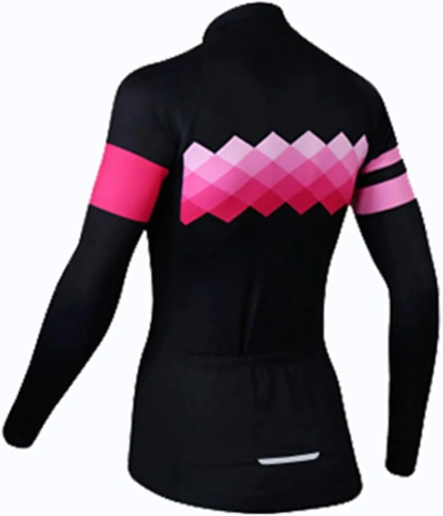 YIBIMOTTO Women's Cycling Jersey Long Sleeve Quick Dry Mountain Bike Shirts Running Bicycle Clothes Full Zipper Back Pockets